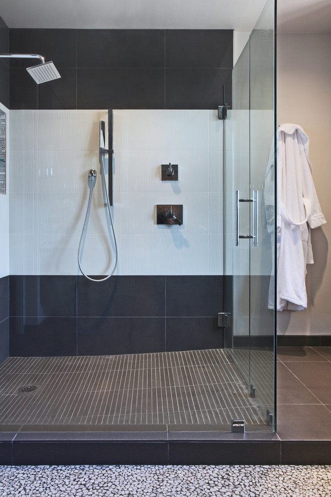 Walk-in shower - contemporary master walk-in shower idea in Orange County