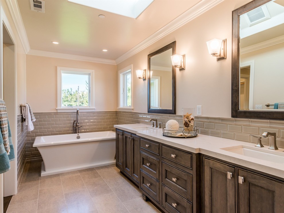 Los Altos Custom Master Bath with Skylight, Marble Counters and