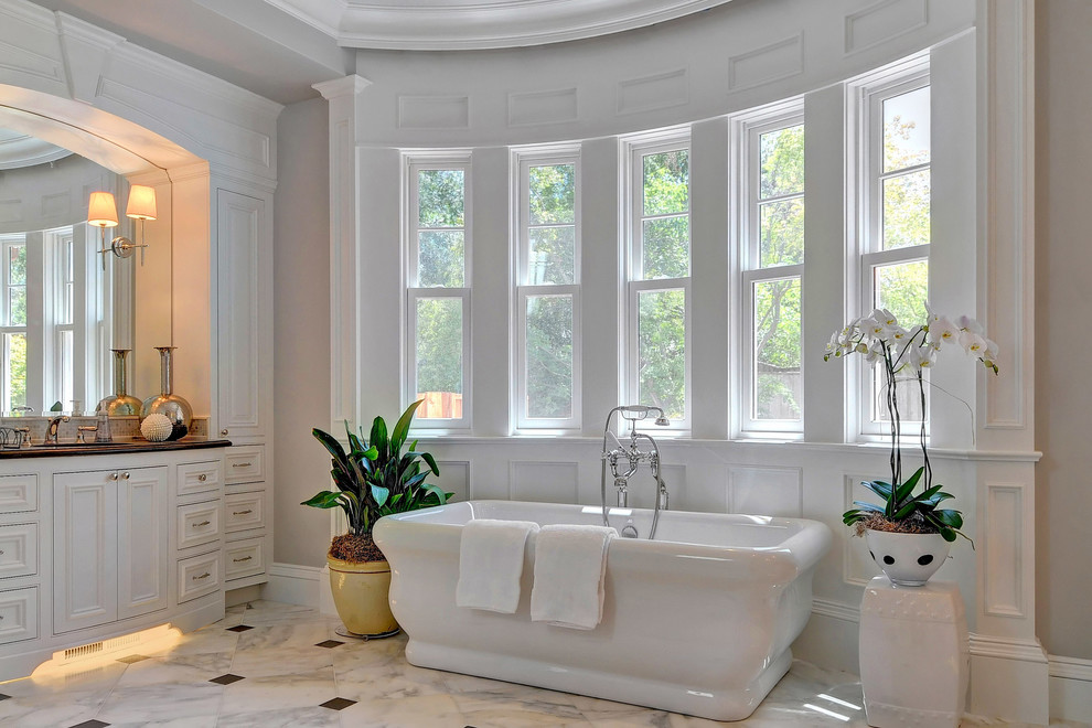This is an example of a classic bathroom in San Francisco with a freestanding bath.