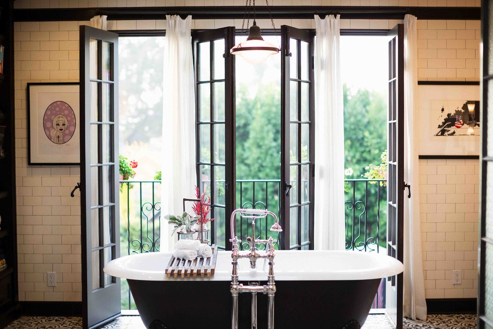 Elegant subway tile bathroom photo in Los Angeles