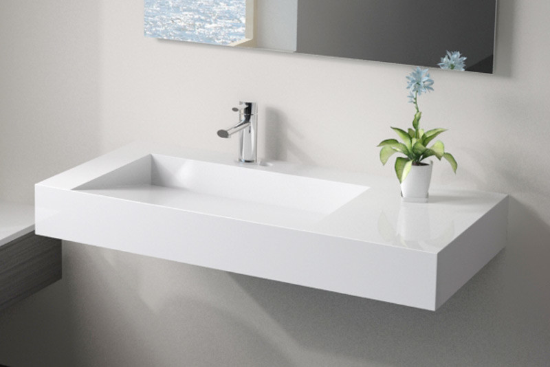 Стильный дизайн: главная ванная комната среднего размера в стиле модернизм с подвесной раковиной - последний тренд