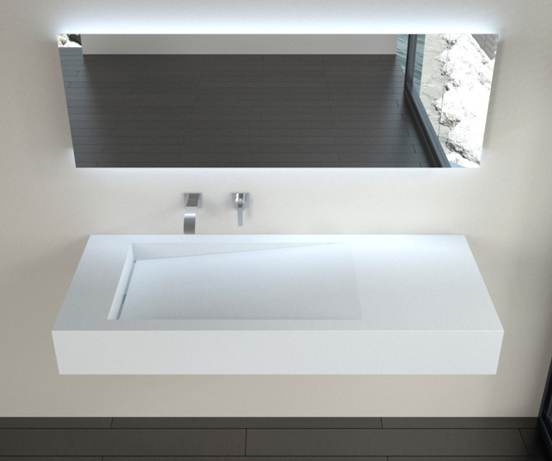 Mid-sized minimalist master bathroom photo in San Francisco with a wall-mount sink