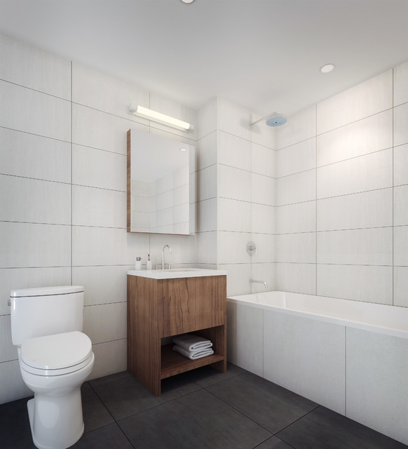 Luxury Brooklyn Apartment Contemporary White and Gray Bathroom