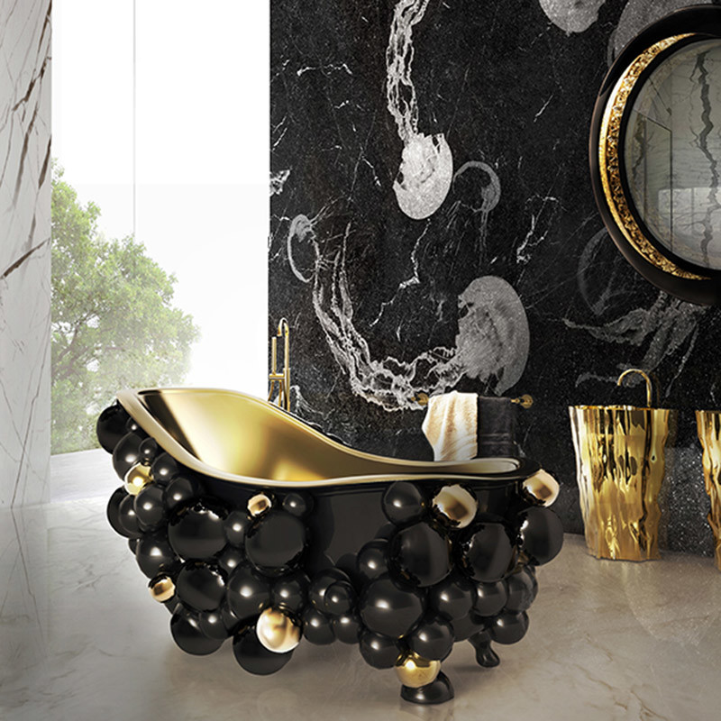 Foto di una grande stanza da bagno padronale moderna con vasca freestanding e top nero