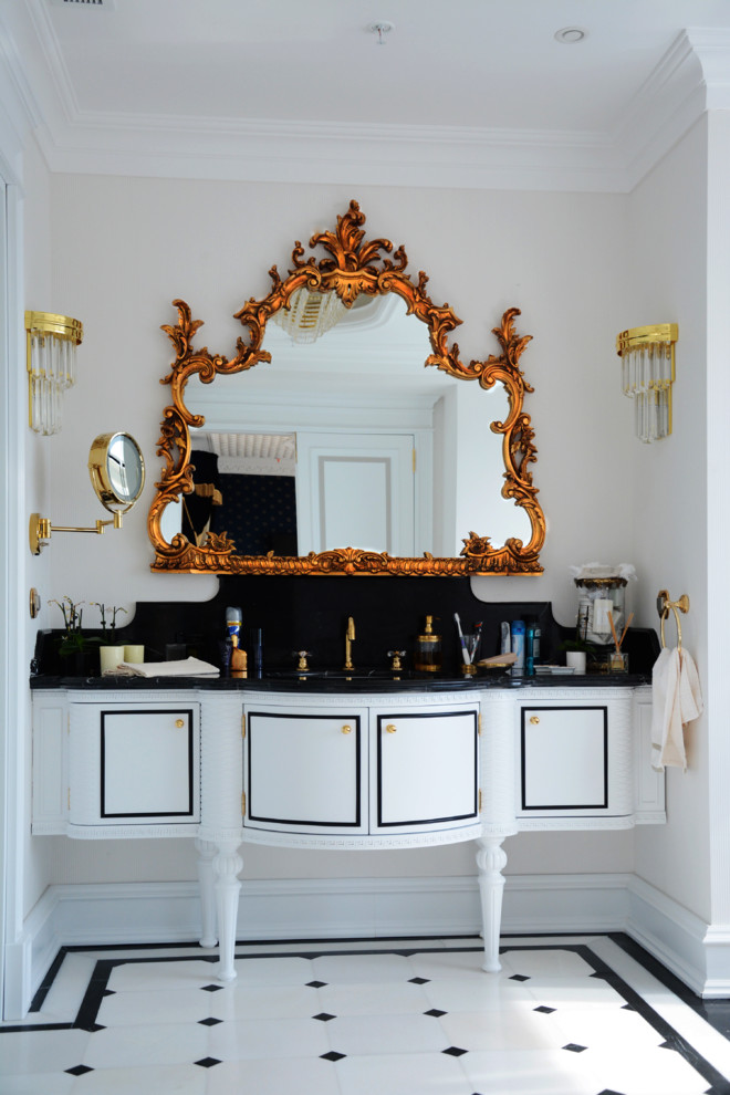 Inspiration for a classic bathroom in Other with recessed-panel cabinets.