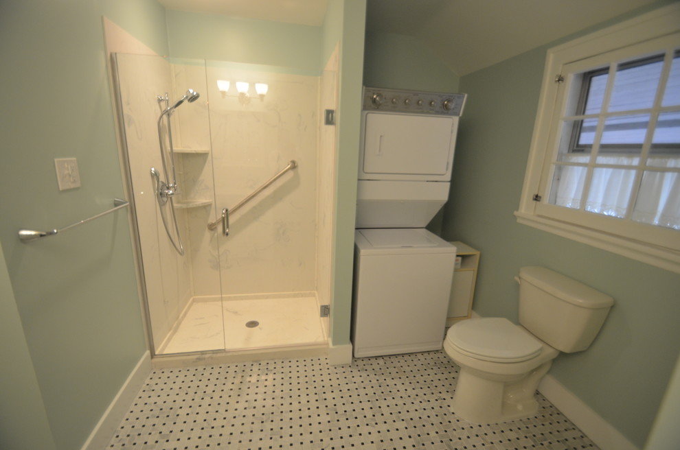 Large traditional shower room bathroom in Other with a corner shower.