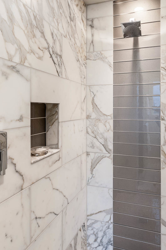 Marble and Glass Tile 3/4 Bath Modern Bathroom Seattle by J & M