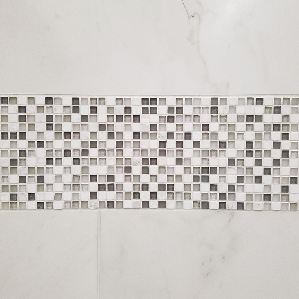 MarbleLook Porcelain Tile with Mosaic Shower Wall Design