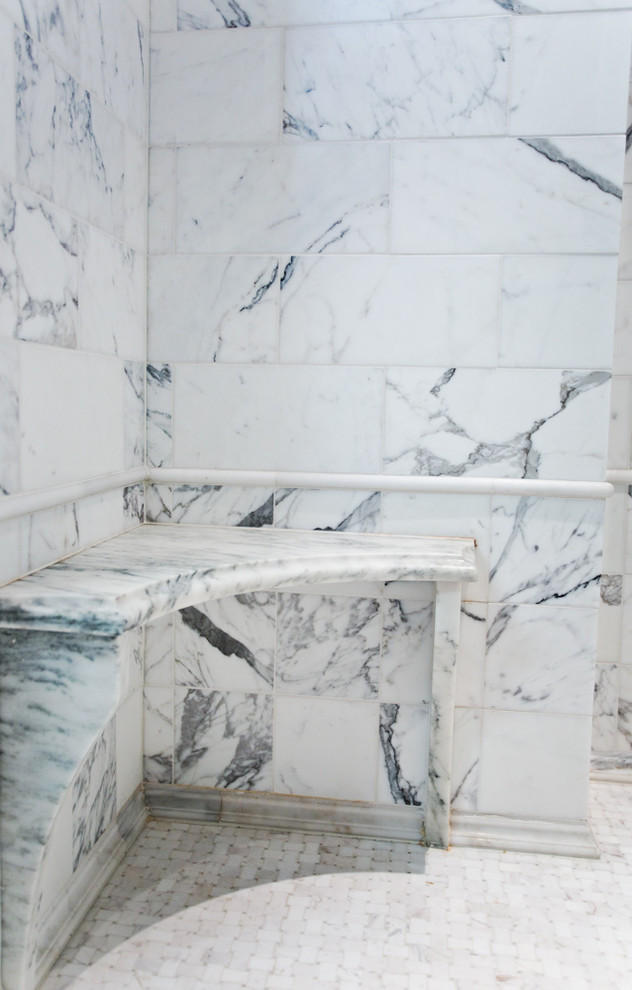 Marble Walk In Shower with Bench Seat St. Louis, MO Traditional