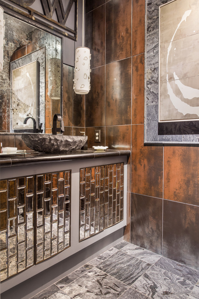 Masculine Powder Room Vanity with Glass Doors Modern Bathroom Wilmington by Bolster