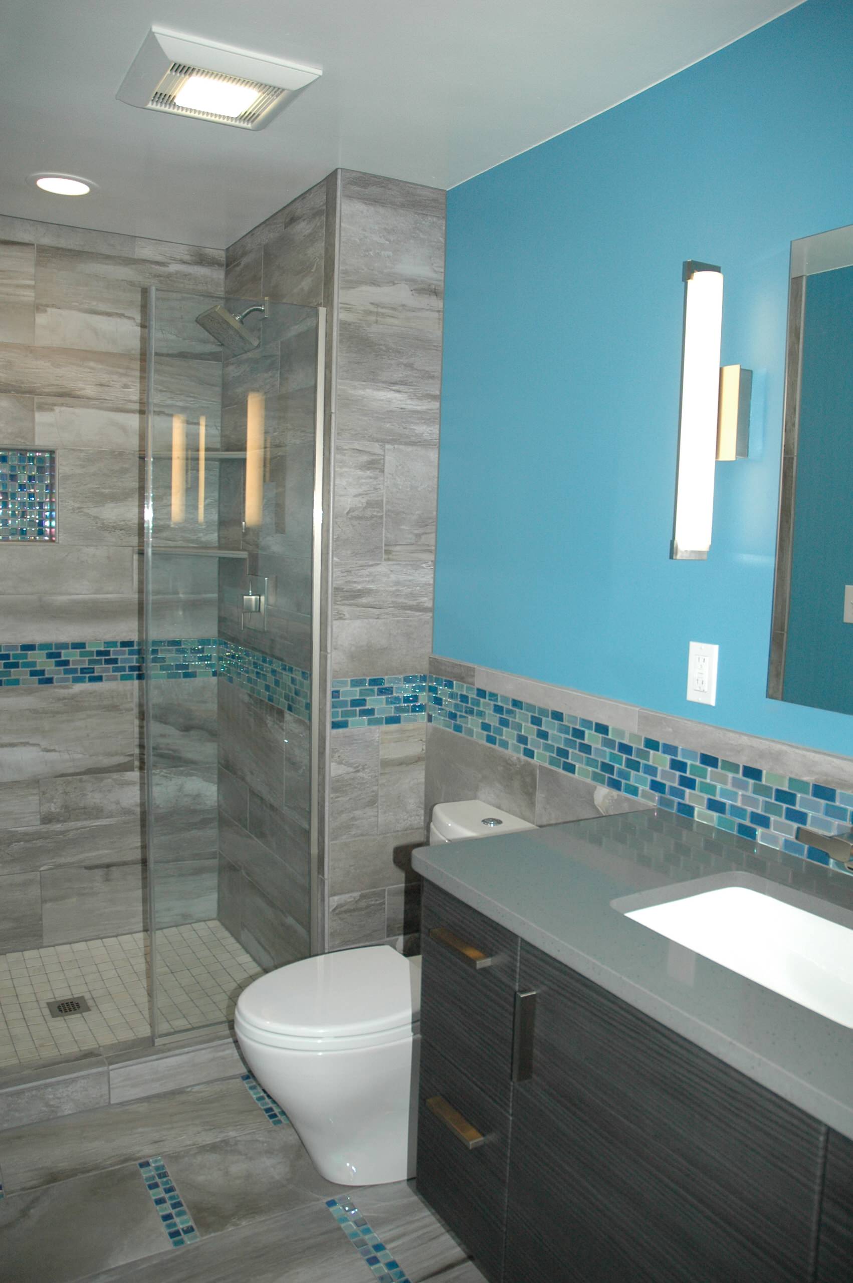 Master Bath Blue Glass Mosaic Accent Tile Contemporary Bathroom Denver By Kitchen Masters