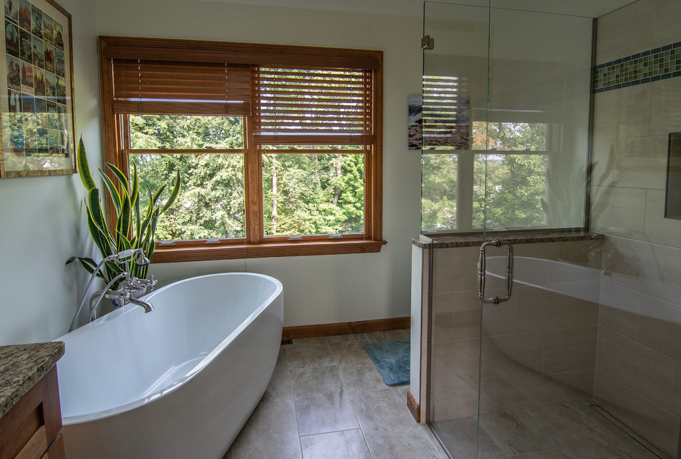 Master bath featuring a rustic character cherry vanity Rustic
