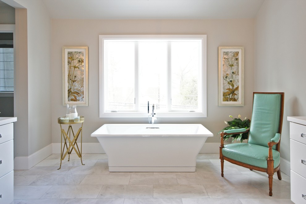 Inspiration for a contemporary freestanding bathtub remodel in Detroit