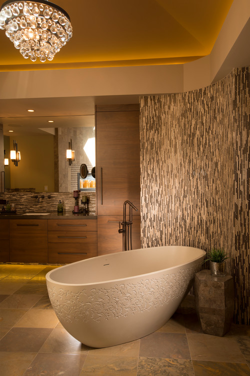 Layered LED lighting around senior bathroom cabinets for safety