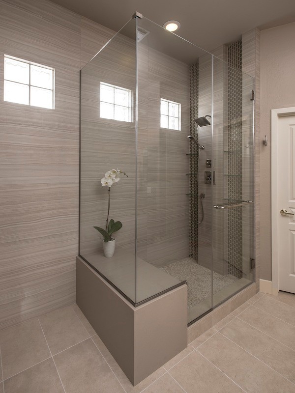 Medium sized contemporary ensuite bathroom in Phoenix with a submerged sink, shaker cabinets, engineered stone worktops, green tiles, porcelain tiles and porcelain flooring.