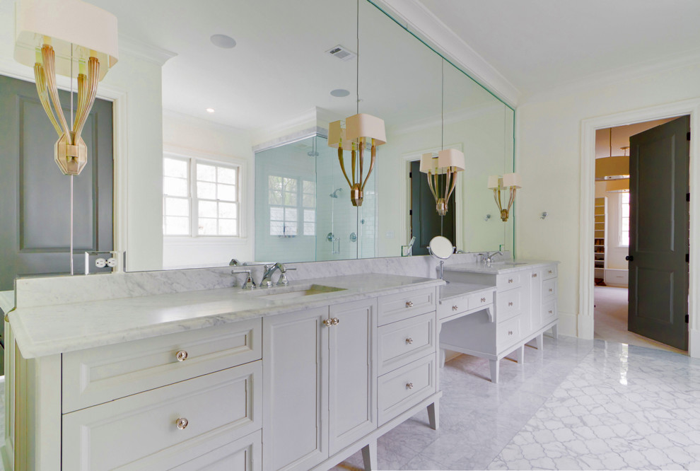 Design ideas for a classic bathroom in Atlanta with marble worktops.