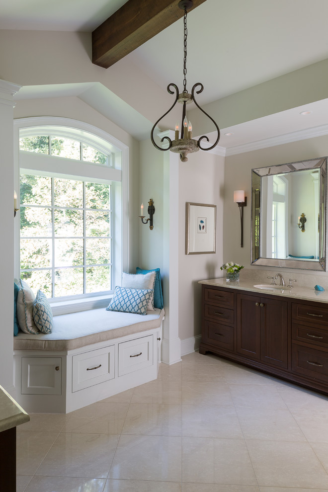 Master Bath window seat and 'Her' vanity Traditional Bathroom