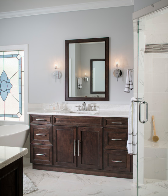 Master Bath with coffee bean stain on alder Transitional Bathroom