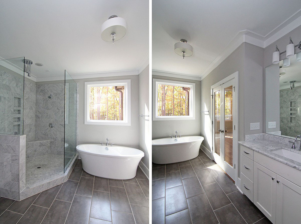 Master Bath with Open No Door Shower - Arts & Crafts - Bathroom ...