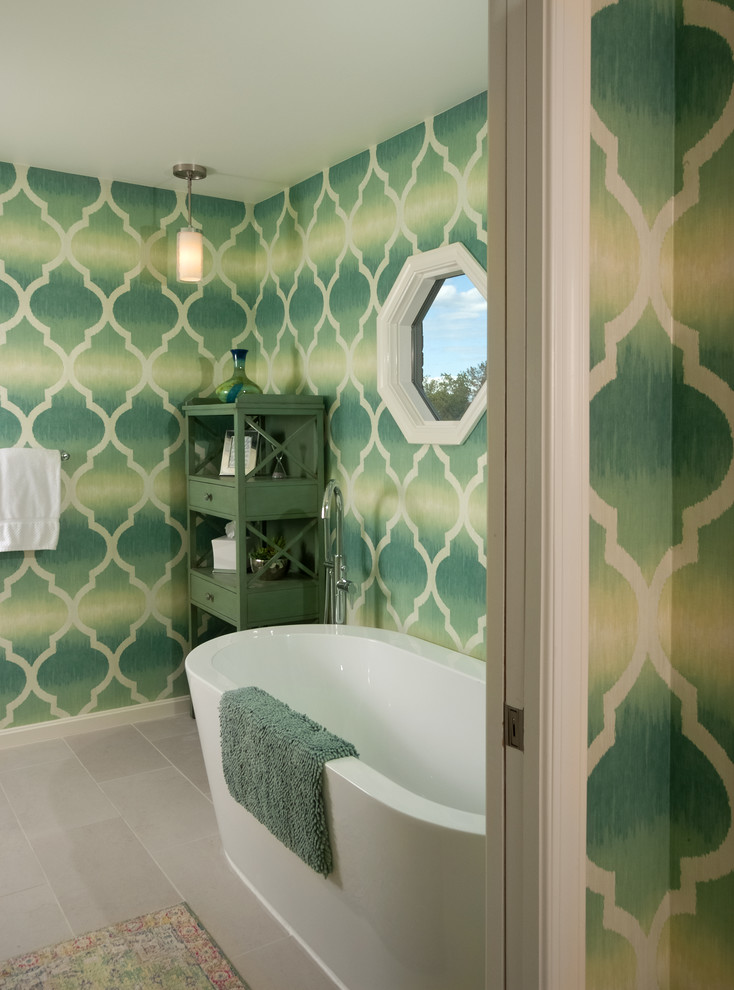 Master Bathroom Bright Wallpaper Design - Transitional - Bathroom - Louisville - by KP Designs ...