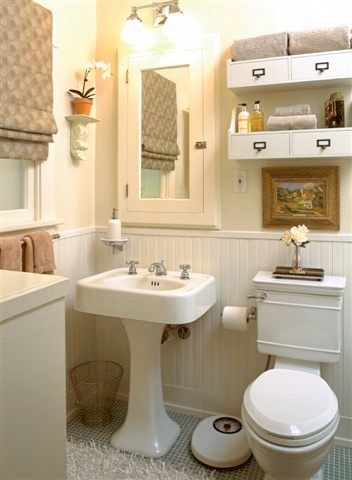 Inspiration for a small craftsman master blue tile and mosaic tile mosaic tile floor bathroom remodel in Phoenix with a pedestal sink, shaker cabinets, white cabinets, a two-piece toilet and beige walls
