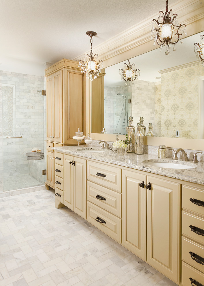 Inspiration for a timeless bathroom remodel in Minneapolis with an undermount sink