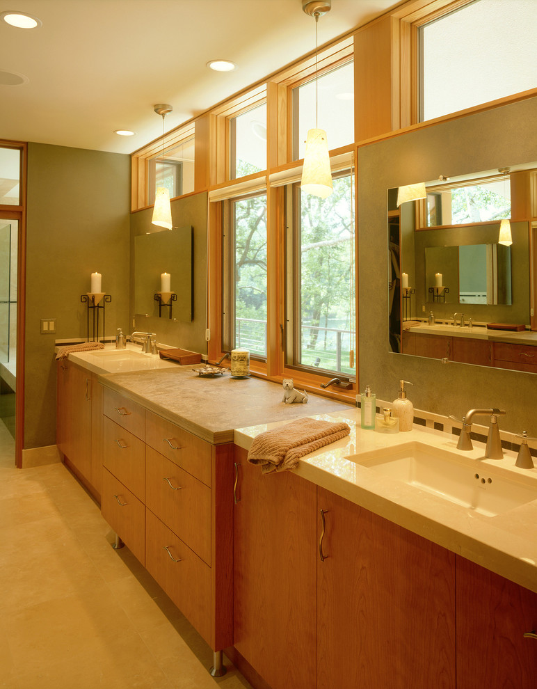 Master Bathroom with double vanities and pendants Contemporary