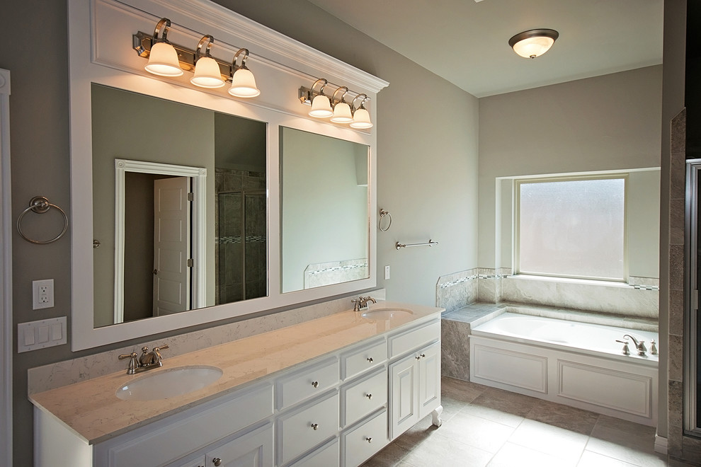 Master Bathroom with Double Vanity and White Transitional