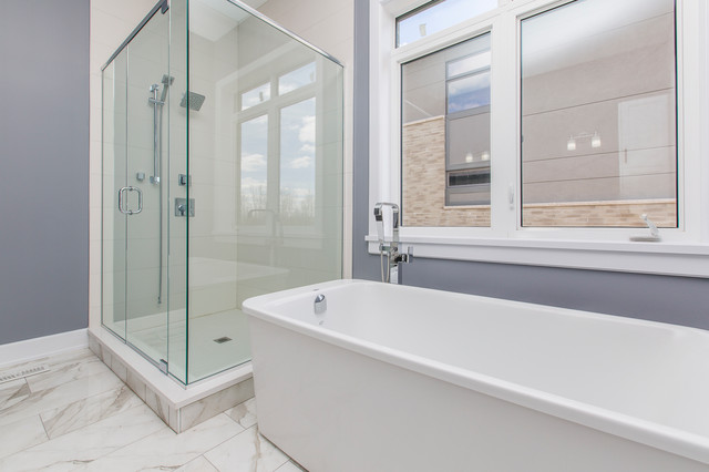Master Ensuite With Freestanding Tub And Glass Shower Fusion Bathroom Ottawa By User Houzz
