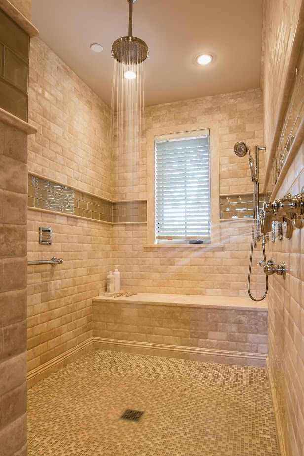 Inspiration for a large transitional master beige tile and stone tile marble floor bathroom remodel in DC Metro with an undermount sink, flat-panel cabinets, light wood cabinets, marble countertops, a two-piece toilet and beige walls
