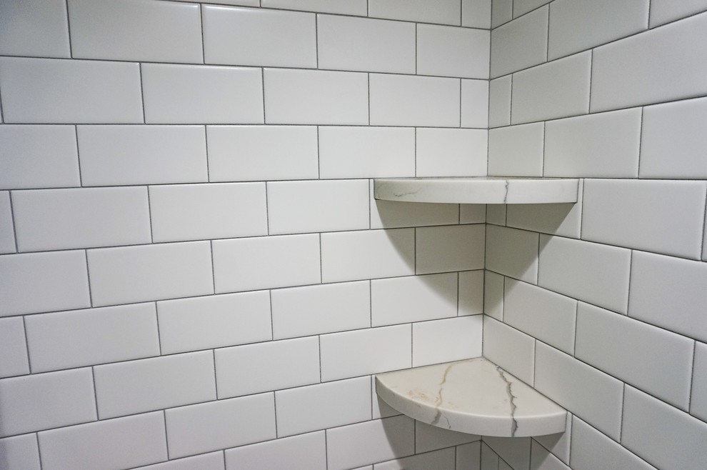 Subway Tile With Gray Grout.