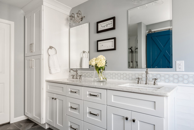 Built-ins Boost Storage in Small Bathrooms