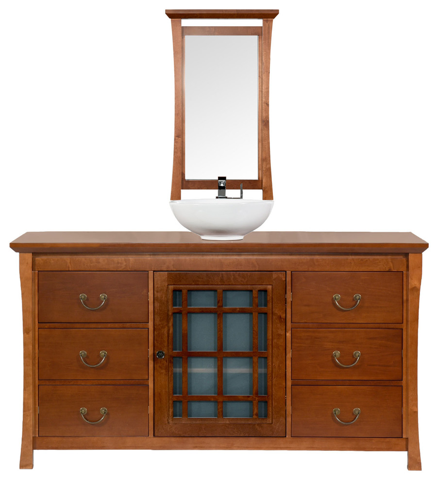 Maykke Shoji 60" PacificRim Bathroom Vanity Set in Cinnamon