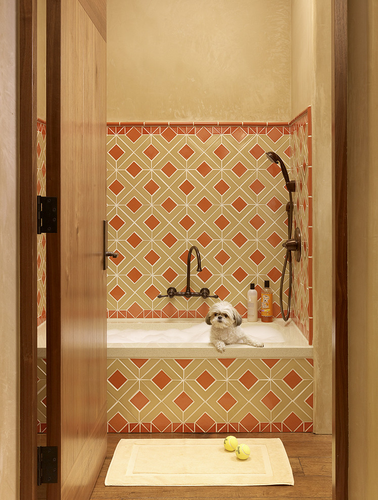 Example of a tuscan multicolored tile bathroom design in San Francisco