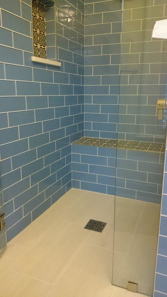 Mediterranean Inspired Curbless Shower from Battles & Battles Tile