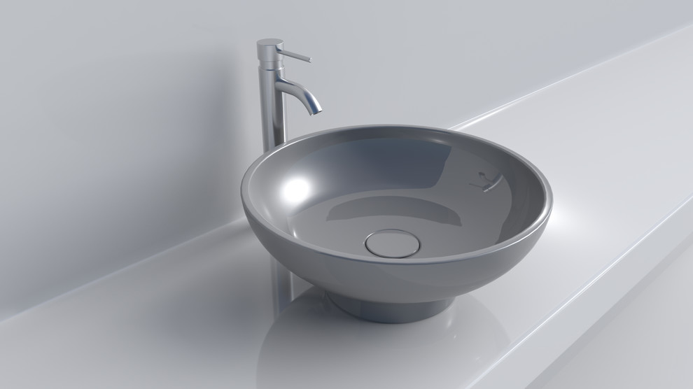 Идея дизайна: ванная комната в современном стиле с настольной раковиной