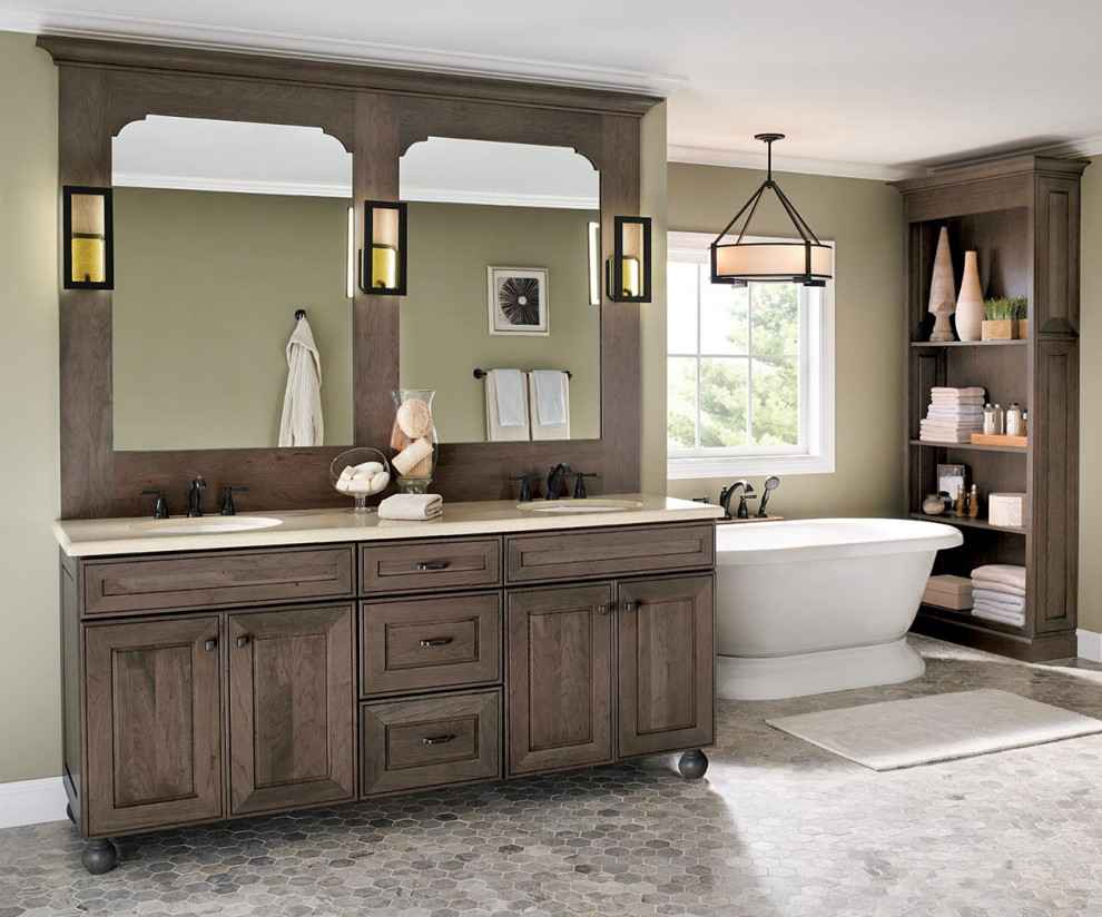 Inspiration for a coastal bathroom remodel in Charleston with furniture-like cabinets