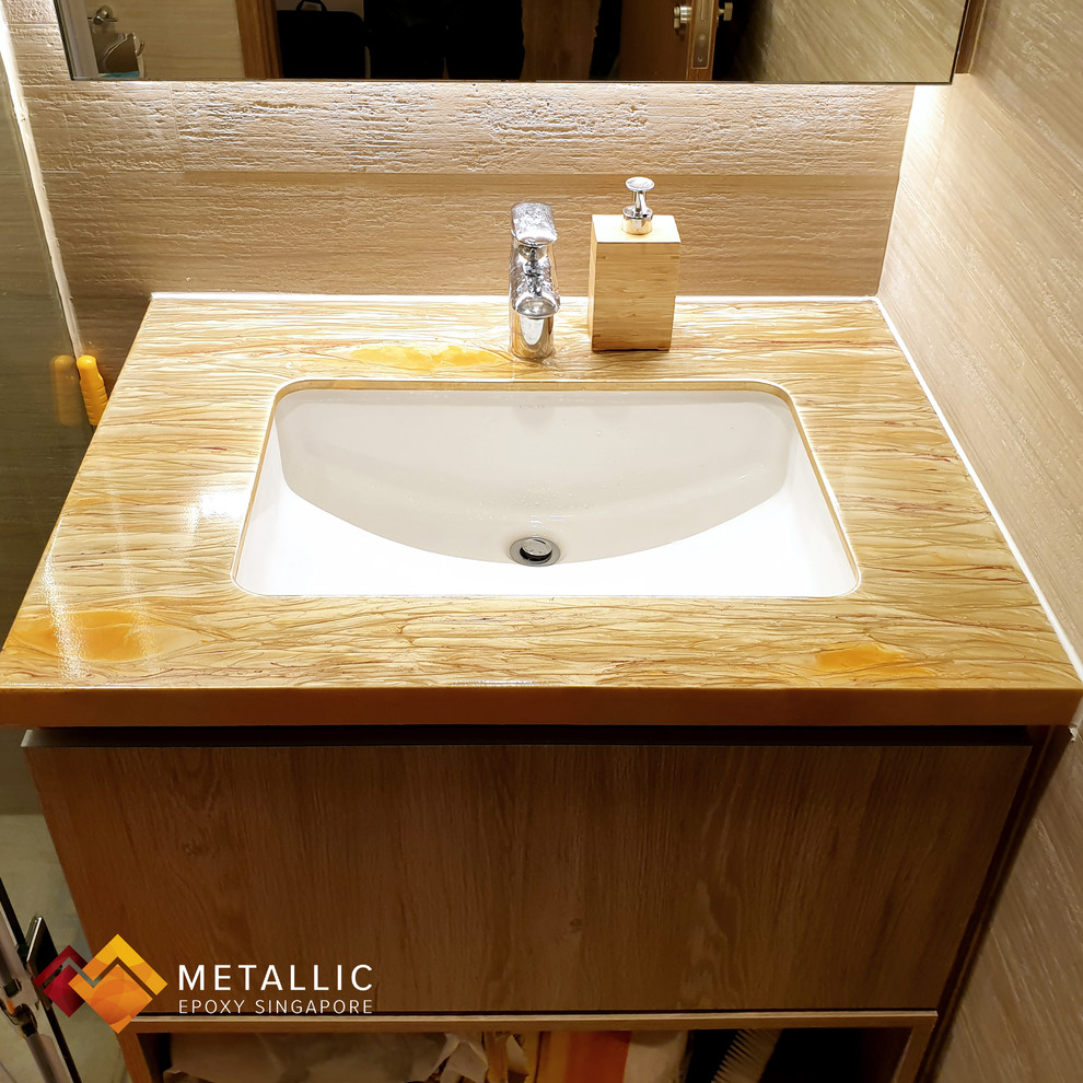 Metallic Epoxy Vanity Top Design (Orange Gold Highlights on Khaki Base
