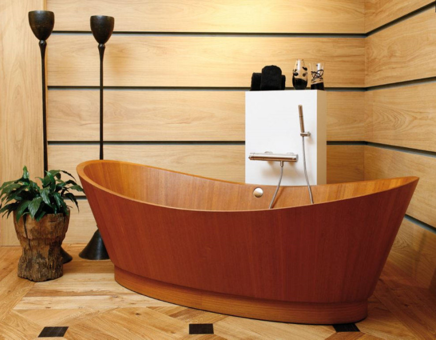 Idéer för ett modernt badrum, med ett fristående handfat