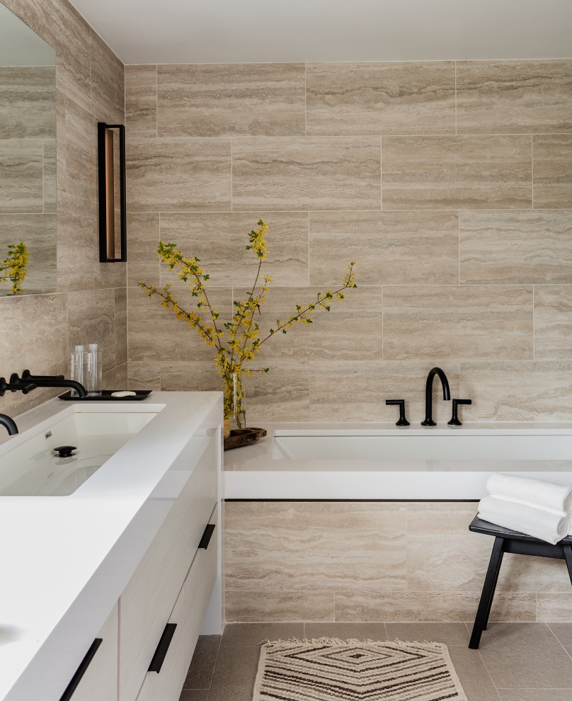 Inspiration for a mid-century modern bathroom remodel in Boston