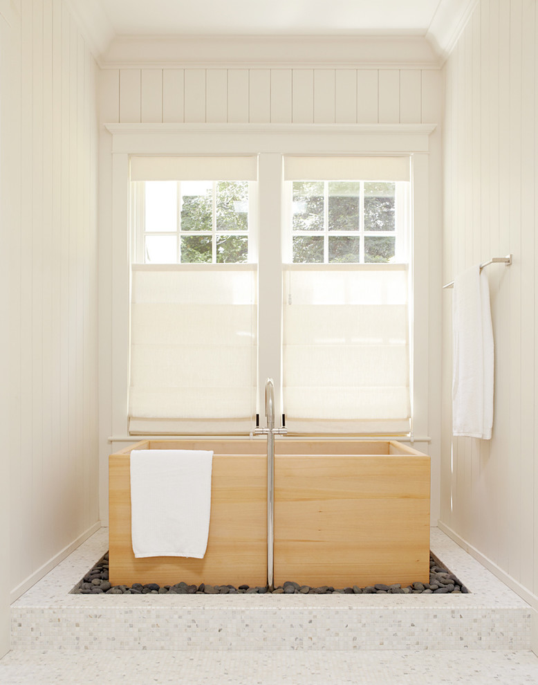 Japanese bathtub - traditional mosaic tile floor japanese bathtub idea in San Francisco