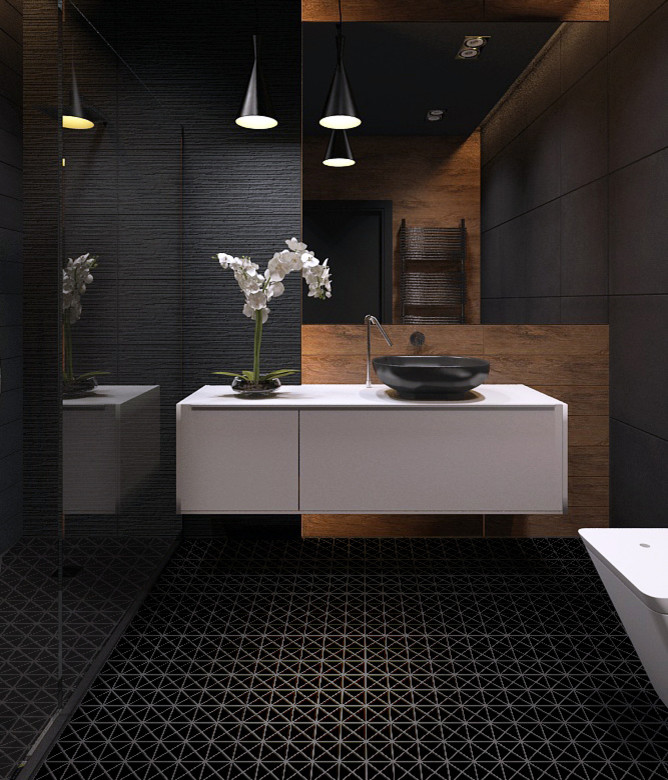 Modern Bathroom Floor Triangular Porcelain Mosaic Tile - Modern ...