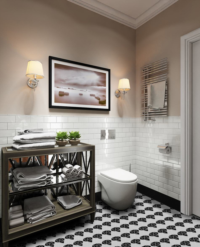 Modernes Badezimmer mit farbigen Fliesen, Mosaikfliesen und buntem Boden in Orange County