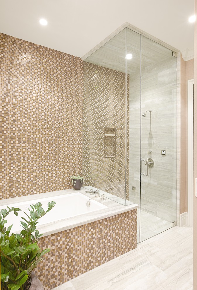 Minimalist brown tile and mosaic tile bathroom photo in Las Vegas