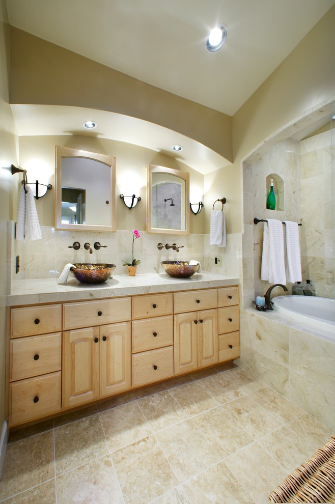 Modern Bathroom with Copper Colored Vessel Sinks Modern Bathroom Sacramento by D&J