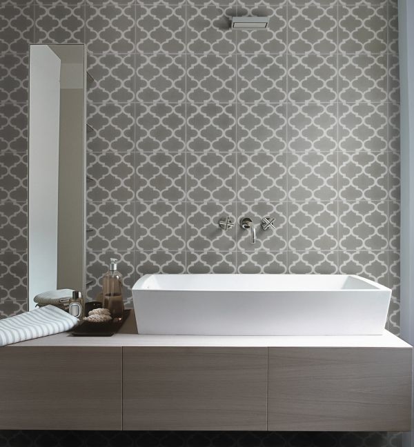 Bohemian bathroom in West Midlands with cement tiles.