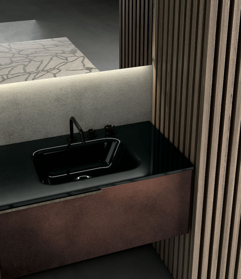 Idéer för ett stort modernt svart en-suite badrum, med släta luckor, grå väggar, ett integrerad handfat, grått golv och ett fristående badkar