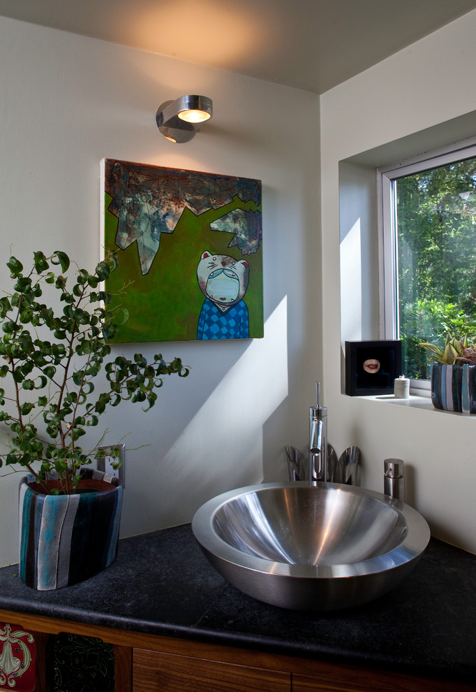 Bathroom - contemporary bathroom idea in Seattle with a vessel sink