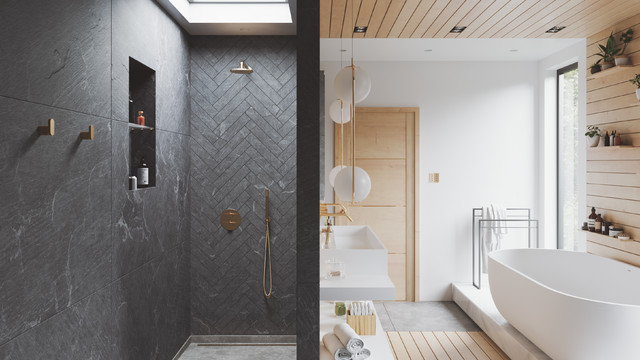 Modern Contemporary Bathroom Walk In Shower Modern Badezimmer Von Dibujo Design Interiors Houzz