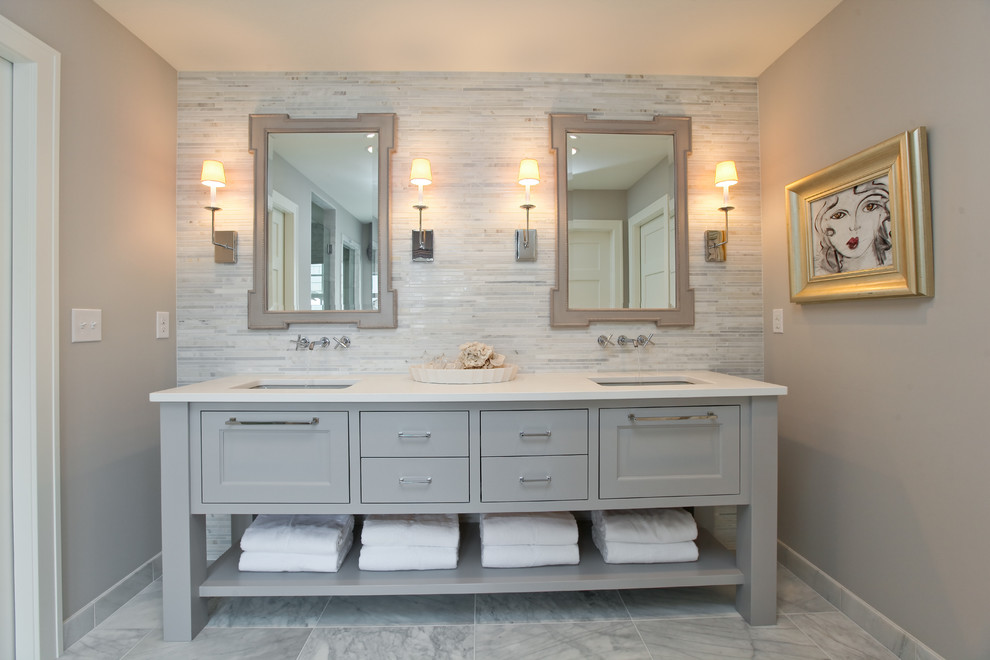 Bathroom - contemporary bathroom idea in Minneapolis with gray cabinets